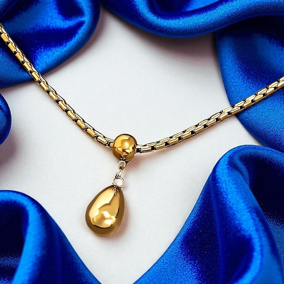 ποΈ Modern Luxe 18K Gold Plated Teardrop Pendant Necklace Trendy Minimalist Chic - Picture 7 of 12